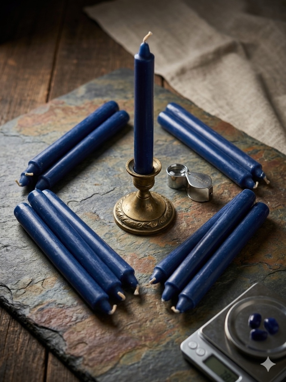 Set of 13 Taper Candles – 7 Inch Classic Blue Candles. Vintage style.